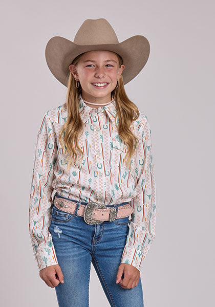 Girls Horse Shoe Button-up
