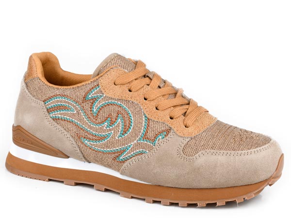 WOMENS FOOTWEAR JOGGER BEIGE COW SUEDE AND WESTERN STITCH