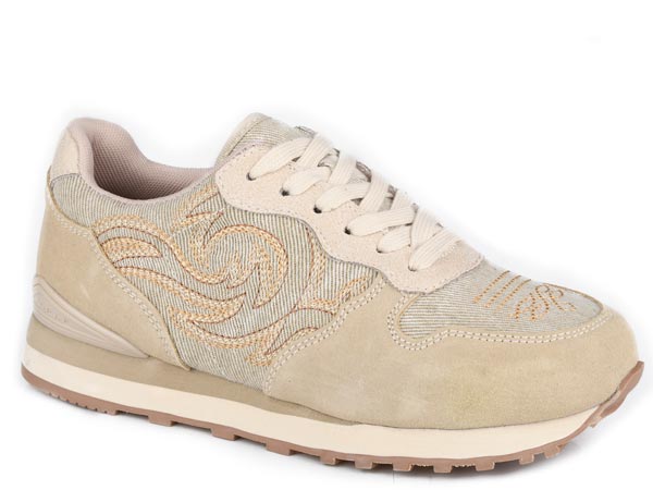 WOMENS FOOTWEAR JOGGER CREME COW SUEDE AND WESTERN STITCH