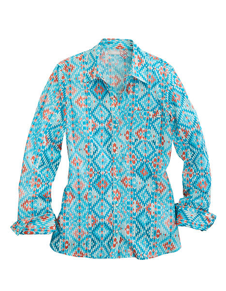 WOMENS L/S SHIRT   TIN HAUL Y/D ALLOVER PRINT -SNAP