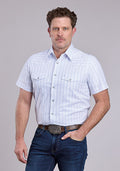 MENS S/S SHIRT   STETSON SNAP 2 POCKET STRIPE