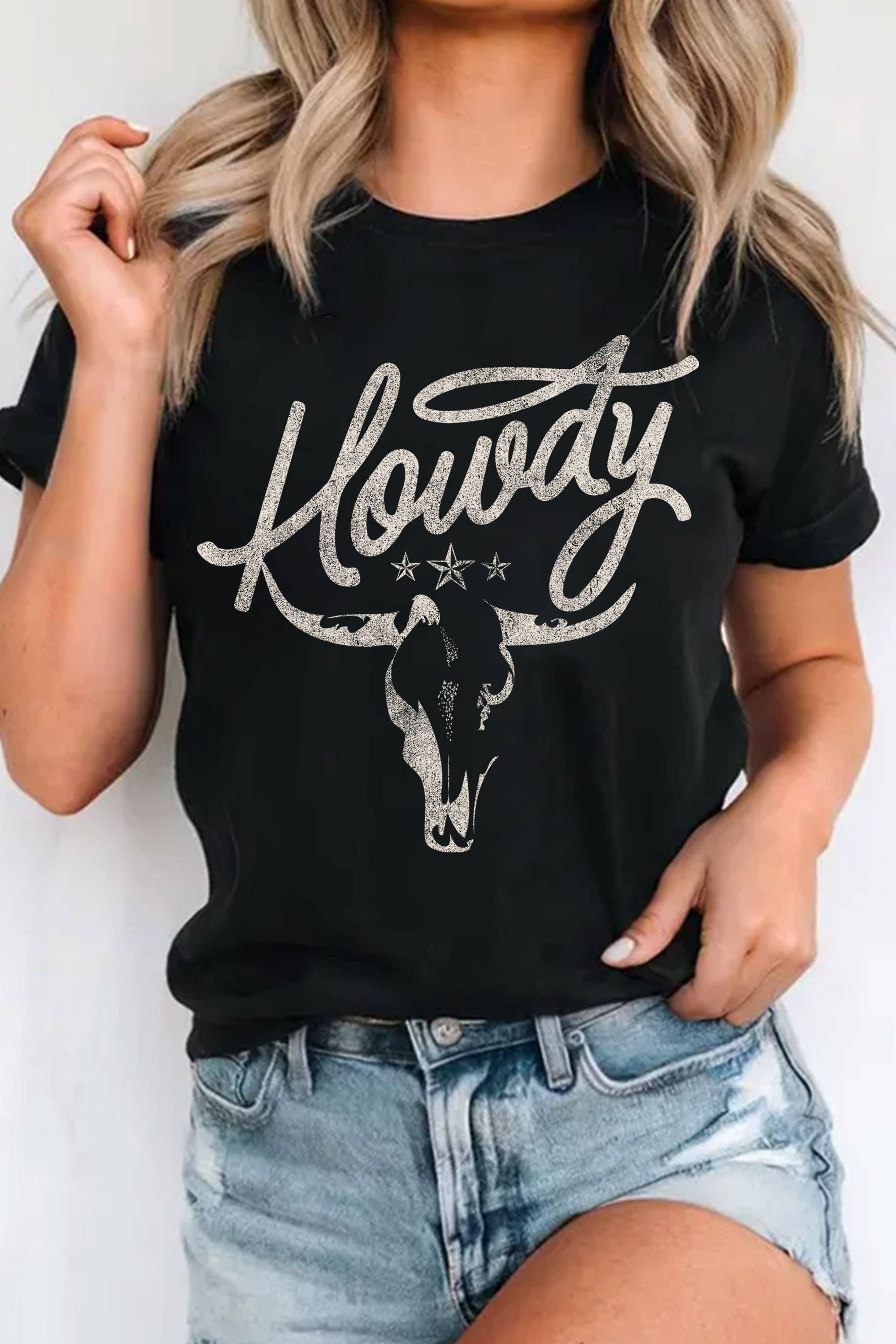HOWDY COW SKULL GRAPHIC TSHIRTS