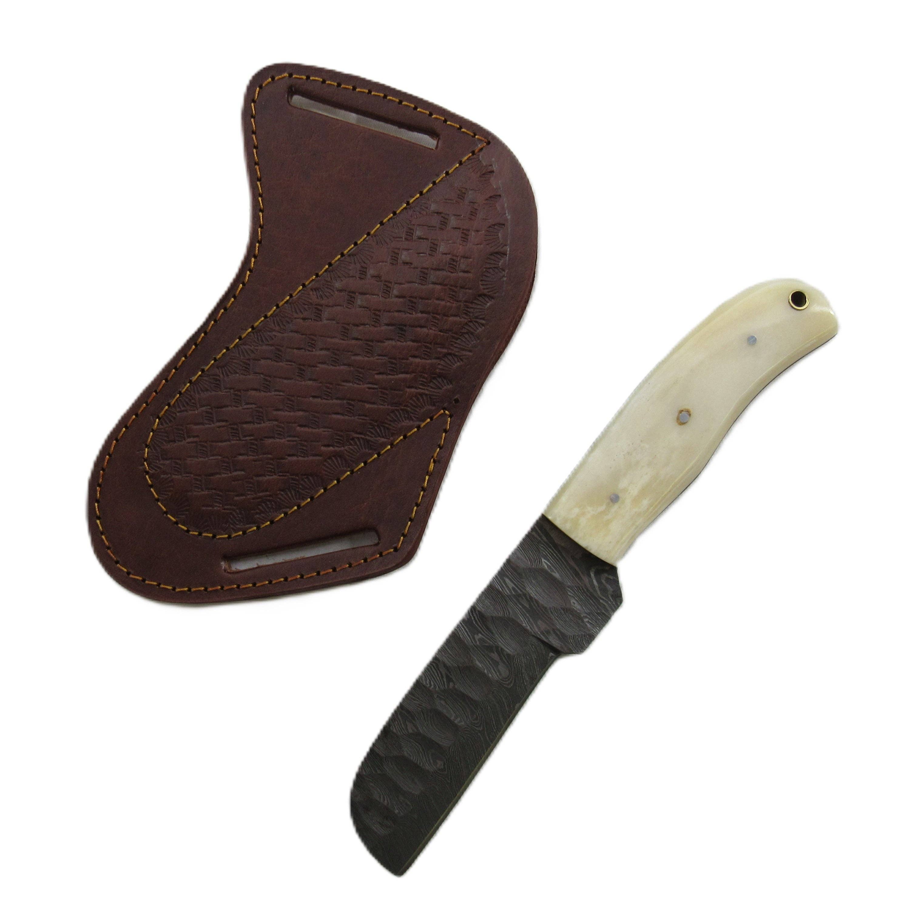Longhorn Utility white Bull Knife - Fixed Blade - Damascus Steel