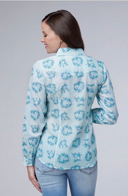 ROPER BLUE FLORAL LADIES BUTTON UP