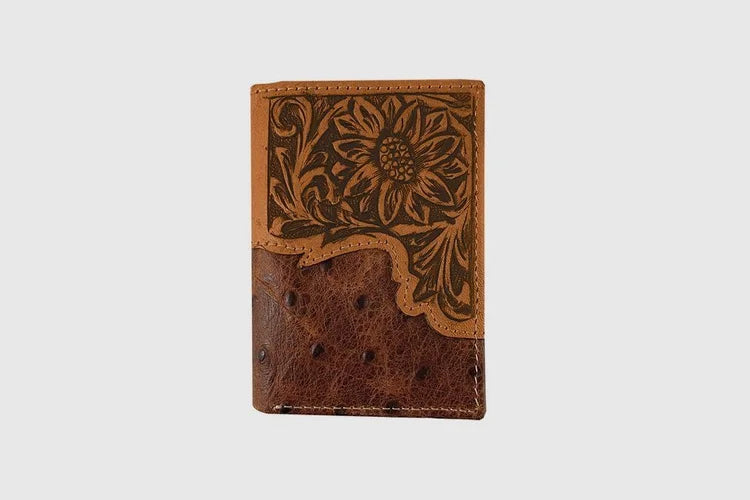 Ostrich and Floral Tri-Fold Wallet