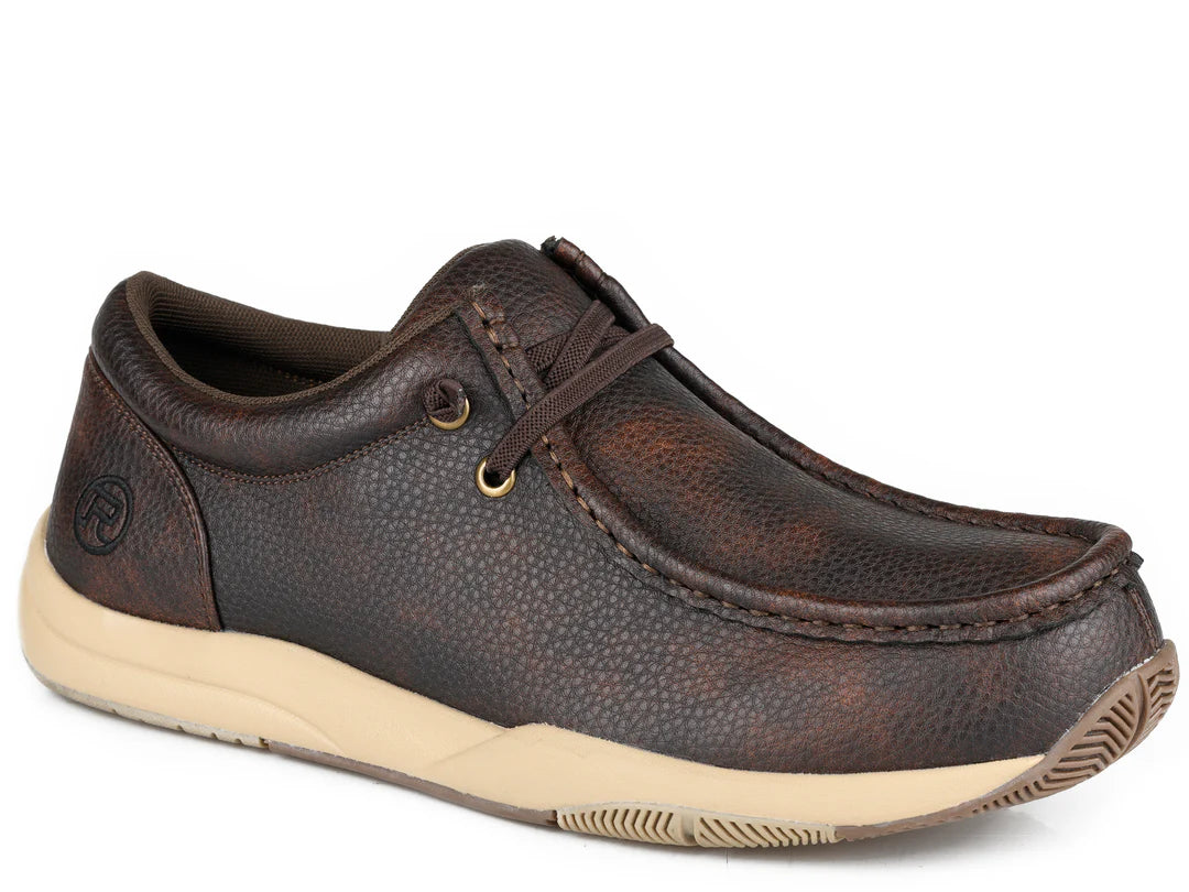 Mens Brown Faux Tumbled Leather Upper