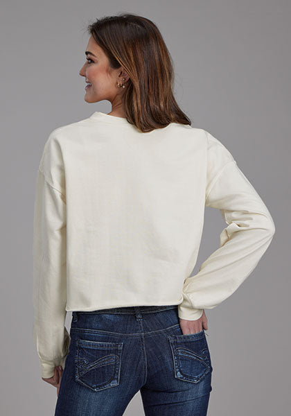 Womens Long Sleeve Pullover Cotton Fleece Crew Neck Pulloverr Western Shirt