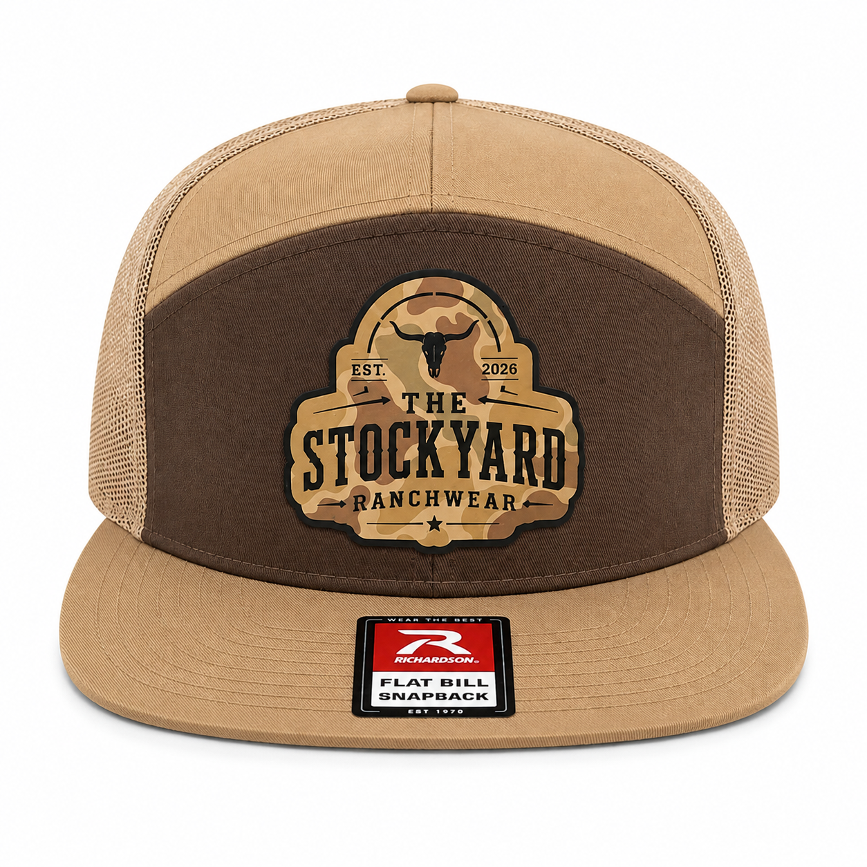 The Stockyard Ranchwear Signature Snapback Hat- brown and khaki
