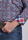 RED BLUE PAISLEY LONG SLEEVE BUTTON UP